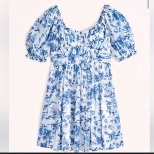 NWT Abercrombie & Fitch Ruched Ruffle Puff Sleeve Mini Dress - Size XS - Pockets